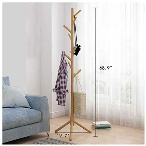 Aviat Coat Rack Free Standing Wooden Holder,Multifunctional&Super Easy Assembly&Sturdy,Hallway/Entryway Coat Hanger Stand Floor Storage Shelf for Clothes,Suits,Shoes,Bag Scarf [Ship from USA] (Khaki)