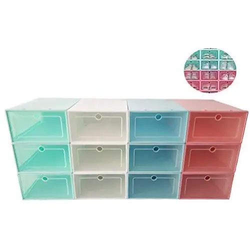 Laitemo Shoe Box,Clear Stackable Storage Shoe Boxes Organizer,4 Colors 12 Pack Laitemo Shoe Box,Clear Stackable Storage Shoe Boxes Organizer,4 Colors 12 Pack