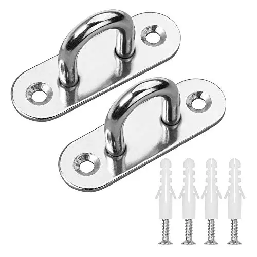 Bluecell 2pcs Heavy Duty U-Shaped Design Stainless Steel Oblong Plate Staple Ring Hook Wall Mount Hanger with Screws (80mm)