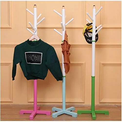 Wooden Children Clothes Hanger with 5 Hooks Pencil Shape Coat Rack Floor Standing Clothes Rack Folding Shelf for Kids 133cm Random Color