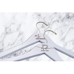 Personalized Bridal Hangers, Custom Wedding Hanger with Bow, Wooden Bridesmaid Hangers, Wedding Dress Hanger for Bride and Groom (White, Center Only + Laser Engraving)