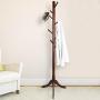 Vlush Free Standing Coat Rack, 8 Hooks Wooden Coat Hat Tree Coat Hanger Holder Enterway Hall Tree with Solid Rubber Wood Base for Coat, Hat, Clothes, Scarves, Handbags, Umbrella-Coffee