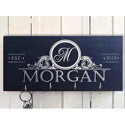 Personalized Black-Silver Key Holder for wall, Monogram key holder, Charcoal Key Holder, Key Hanger, Family name Last Name Wall Key Rack,Custom Gift, Wedding Gift, Closing Gift, Real Foil Letters