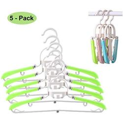 WXR Plastic Hangers MultifunctionalFoldable and Retractable Clothes Hangers with Non-Slip PadSpace Saving Adults Kids Clothes Hangers 5 Pack (Pink)