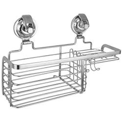 Vacuum Suction Cup Bath Storage Basket Stainless Steel Combo Organizer with Soap Holder and Hooks