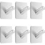 Anwenk Self Adhesive Hooks, 6 Pack Heavy Duty Wall Hook Towel Hook Coat Hook Hat Hook 304 Brushed Stainless Steel Bathroom Kitchen Super Power Wall Mount Hooks