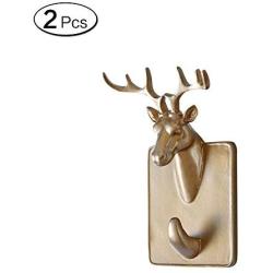 Zhi Jin 2Pc Gold Resin Animals Head Wall Hook Adhesive Door Hanger Decor for Clothes Towels Deer