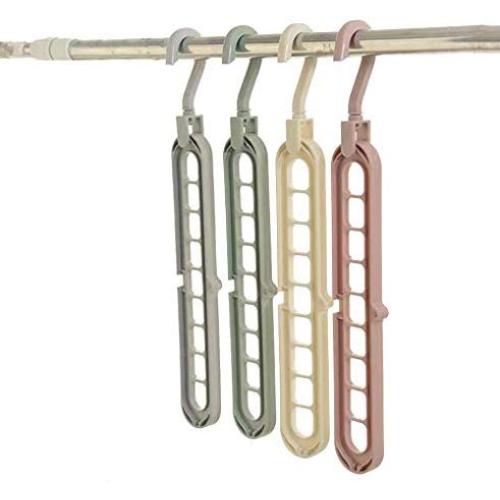 Inluever Clothes Hanger, Multi-Function Plastic Clothes Hangers, Folding Coat Hanger, Nine-Hole Hanger, 4 Packs