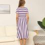 Kauneus ???????? Womens Summer Short Sleeve Striped Color Block High Waist Beach Maxi Dress with Pockets