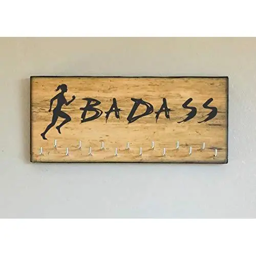 Race Medal Holder/Running Medal Hanger - BADASS - Wood Wall Mounted Medal Organizer. CUSTOMIZATION Available