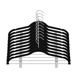 OIKA Clothes Hangers with Clips Premium Velvet for Pant or Non Slip Skirt Hanger-360 Degree Swivel Hook-20 Pack (Black)