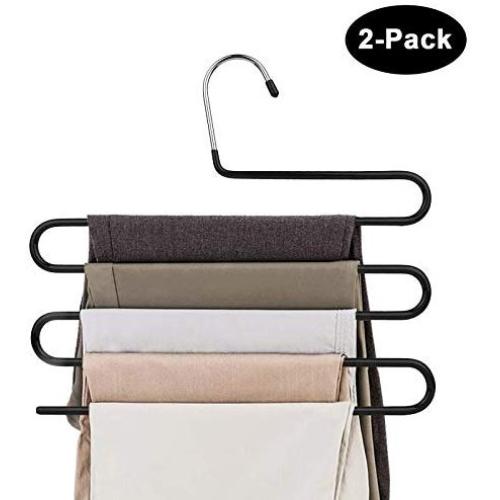 Pants Hanger Multi-Layer S-Style Jeans Trouser Hanger Non Slip Stainless Steel Clothes Hangers Closet Space Saving for Pants Jeans Scarf Hanging 2 Pack