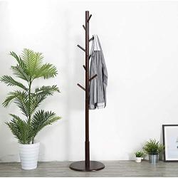 GGYDD Wooden Free Standing Coat Rack, Entryway Hall Tree Coat Hanger with Solid Round Base for Hat,Clothes,Purse,Scarves,Umbrella-Brown 40x170cm(16x67inch)