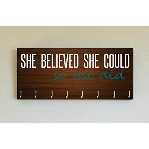 Race Medal Holder/Running Medal Hanger SHE BELIEVED SHE COULD SO SHE DID- Wood Wall Mounted Medal Organizer. CUSTOMIZATION Available