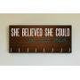 Race Medal Holder/Running Medal Hanger SHE BELIEVED SHE COULD SO SHE DID- Wood Wall Mounted Medal Organizer. CUSTOMIZATION Available