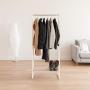 IRIS Metal Garment Rack with Wood Shelf, White and Light Brown