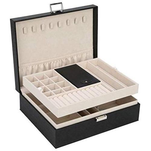 FSC Lighting Jewelry Boxes Organizer, Travel Jewelry Storage Case Necklace Holders Display Tray Storage Case(Black)