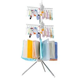 Hershii Foldable Clothes Drying Rack Standing Garment Hanger 3-Tier with 48 Clips and 16 Towels Bars Space Saver for Baby Socks, Saliva Towels, Bibs, Underwear, Gloves, Scarves, Diapers