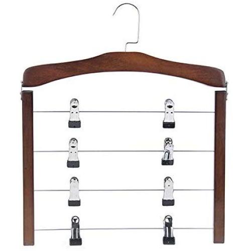Hangers Pack of 2 Clothes Pants Hangers 4 Layers Wooden Pant Slack Hangers Closet Storage Organizer Multifunctional Hanger Non-Slip Suit Hangers (Color : Retro with Clips, Size : 38cm)