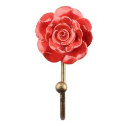 Indianshelf Handmade 1 Artistic Vintage Red Ceramic Flower Wall Hooks Hangers/Bathroom Towel Holder