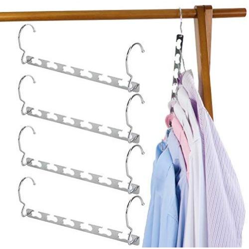 TOPIA HANGER Wonder Multifunctional Clothes Hangers Space Saving Hangers Updated Design Wider Wavy Slots Metal Magic Hangers Heavy Duty Chrome Hangers Closet Organizer Hanger 4pcs CT11C