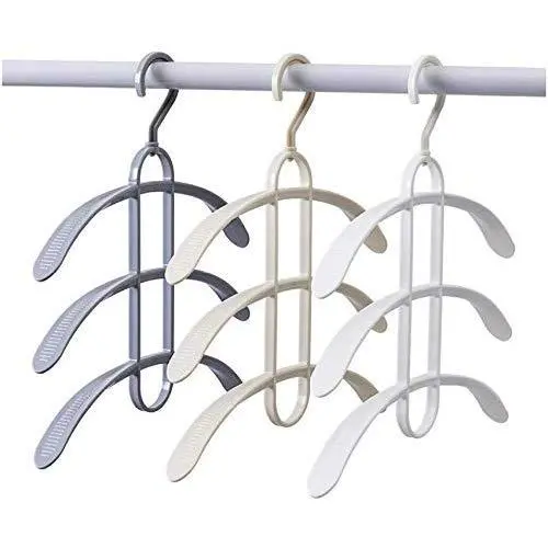 Three-Layer Non-Slip Clothes Hanger Fish Bone Shape Multi-Functional Clothes Drying Racks Plastic Scarf Storage Rack 5pcs Random Color