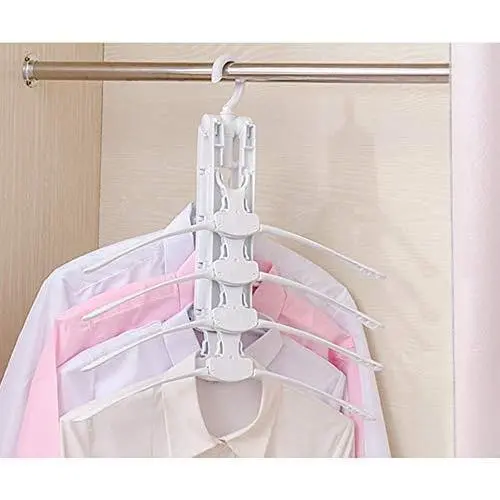 Mitlife Clothes Hangers Space Saving 8 in 1 Plastic Hangers Multi-Function Creative Folding Hangers Magic Clother Hangers Organizer in Wardrode Adjustable Drying Rack (White)