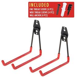 2pcs Ladder Hook for Garage Organizer, [UPGRADE VERSION] with Longer Screws Included, Heavy Duty Utility Hanger Holder Storage for Hanging Weed Wacker Hose Extension Cord Chair Bike Garden Tools