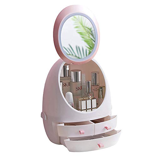 Makeup Organizer, Modern Jewelry and Cosmetic Storage Display Boxes with LED Lighted Makeup Mirror and 3 Drawers Great for Bathroom and Dresser