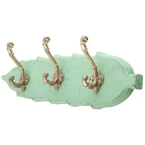 Indianshelf Handmade 1 Artistic Vintage Green Wooden Small Wall Hooks Hangers/Key Hooks for Clothes