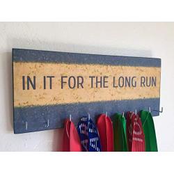 Race Medal Holder/Running Medal Hanger - IN IT FOR THE LONG RUN (pavement). Wood Wall Mounted Medal Organizer