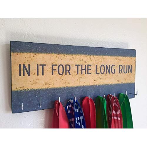 Race Medal Holder/Running Medal Hanger - IN IT FOR THE LONG RUN (pavement). Wood Wall Mounted Medal Organizer