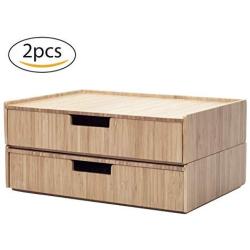 Large Bamboo Drawer 2 PK, Monitor Stand & Stackable Storage Solution for Office Products pens, Pencils, Scissors, notepads, Business Cards and More