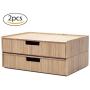 Large Bamboo Drawer 2 PK, Monitor Stand & Stackable Storage Solution for Office Products pens, Pencils, Scissors, notepads, Business Cards and More