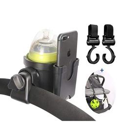 Universal Stroller Cup Holder, Universal Stroller Organizer Baby Bottle Holder - Stroller Accessory, Parent Cup Holder for Stroller/Bike (Phone Holder + 2 Hooks + 2 Toy Straps)