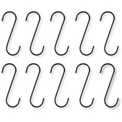 WALLNITURE Multipurpose S Shape Hanging Utility Hooks Steel Black 4 Inches Set of 10
