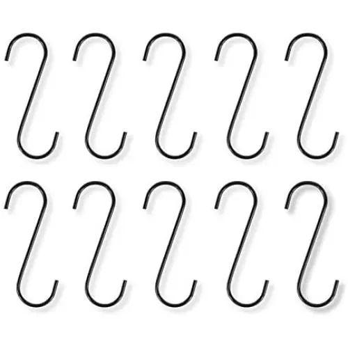 WALLNITURE Multipurpose S Shape Hanging Utility Hooks Steel Black 4 Inches Set of 10 WALLNITURE Multipurpose S Shape Hanging Utility Hooks Steel Black 4 Inches Set of 10