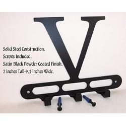 Capital Letter V Monogram Wall Hook Hanger. Satin Black. Solid Steel. Screws Included.