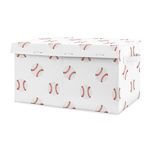 Sweet Jojo Designs Red and White Sports Boy Baby Nursery or Kids Room Small Fabric Toy Bin Storage Boxes Chest for Baseball Patch Collection