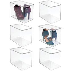 mDesign Stackable Closet Plastic Storage Bin Boxes with Lid - Container for Organizing Mens and Womens Shoes, Booties, Pumps, Sandals, Wedges, Flats, Heels and Accessories - 9" High, 6 Pack - Clear