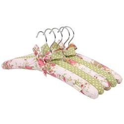 NEOVIVA Clothes Hanger for Wedding Dress, Adult Wood Hangers with Sponge Padding and Fabric Coating, Set of 5, Floral Quartz Pink