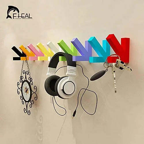 Wood Hangers - FHEAL Colorful Creative Arrow Wall Mounted Colour Painting Wood Hook Hanger Hat Coat Door Clothes Rack Decorate