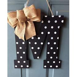 Monogram Door Hanger, Home Décor, Black Polka Dot Door Sign - Personalized GIft