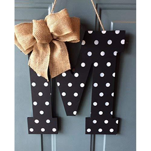 Monogram Door Hanger, Home Décor, Black Polka Dot Door Sign - Personalized GIft