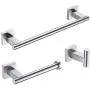 Hoooh 3-Piece Bathroom Accessories Set Brushed Stainless Steel Wall Mount - Includes 12" Hand Towel Bar, Toilet Paper Holder, Robe Hooks, BS101S3-BN