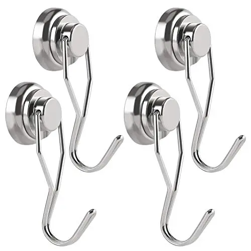 MHDMAG Swivel Swing Magnetic Hooks, Strong Refrigerator Hooks, Neodymium Magnet Hook for Picture Hanger, Grill, BBQ, Home, Kitchen, Office, Garage or Warehouse (4pack G25)