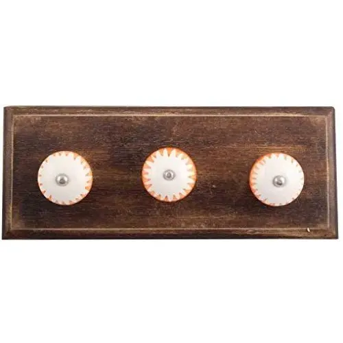 Indianshelf Handmade 1 Artistic Vintage Amber Wooden Chakra Rail Hooks Hangers/Coat Hooks Hardware