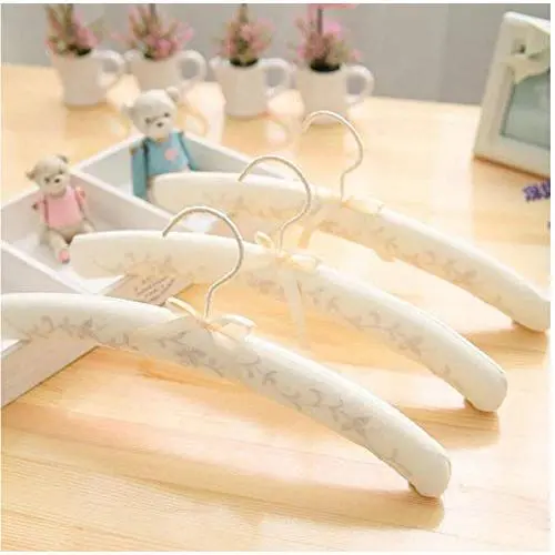 10 Pcs Top Grade White Cotton Fabric Padded Clothes Hanger Rack with Bowknot, Anti-Slip Dress Shirts Hanger with Embroidery