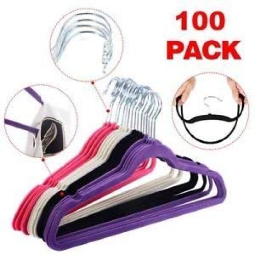 White, Black, Purple,Red 100PCS Non Slip Velvet Clothes Suit/Shirt/Pants Hangers-Cretamarket