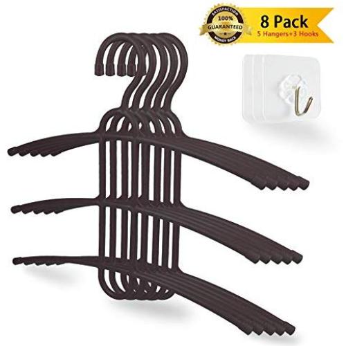 upra Shirt Hangers Space Saving Plastic 5-Pack, Durable Multi-Functional Non-Slip Clothes Hangers Closet Organizers, for Coats Jackets Pants Dress Scarf, Dorm Room/Apartment Essentials